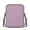 Red Blue And White Houndstooth Print Rectangular Crossbody Bag