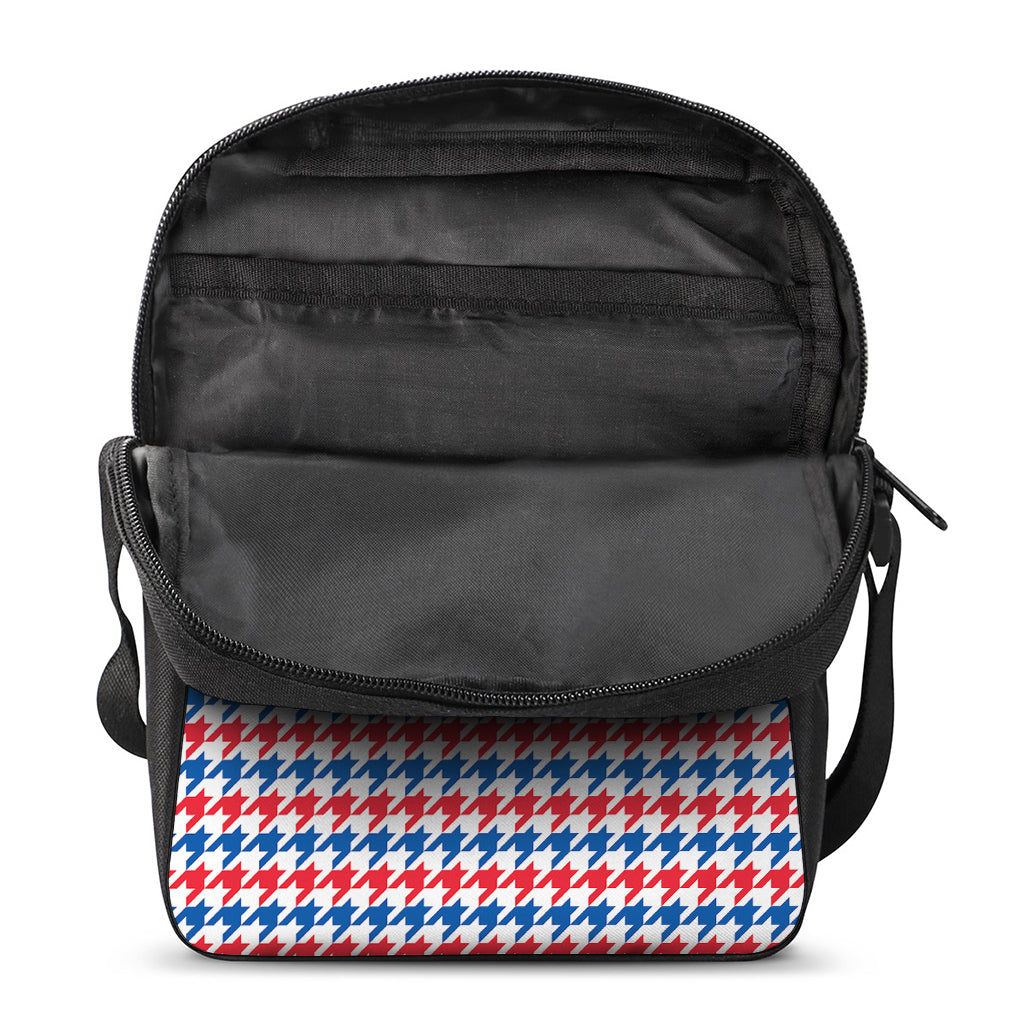 Red Blue And White Houndstooth Print Rectangular Crossbody Bag