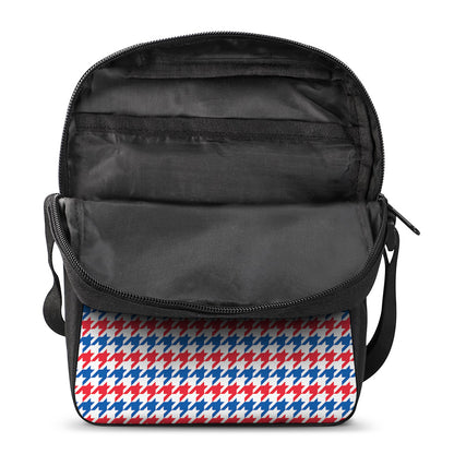 Red Blue And White Houndstooth Print Rectangular Crossbody Bag