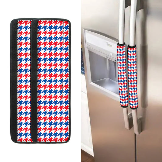 Red Blue And White Houndstooth Print Refrigerator Handle Covers