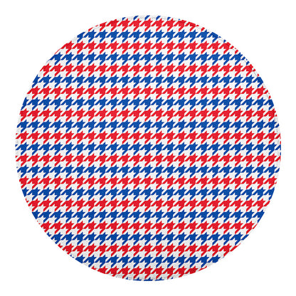 Red Blue And White Houndstooth Print Round Blanket