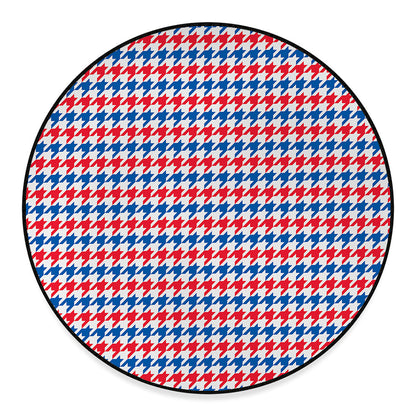 Red Blue And White Houndstooth Print Round Floor Mat
