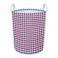 Red Blue And White Houndstooth Print Round Laundry Basket