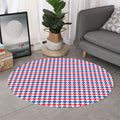 Red Blue And White Houndstooth Print Round Rug