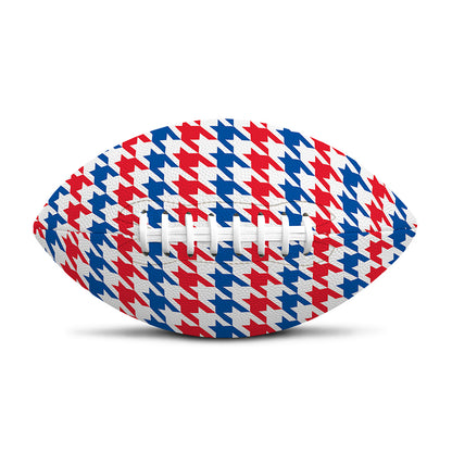 Red Blue And White Houndstooth Print Rugby Ball