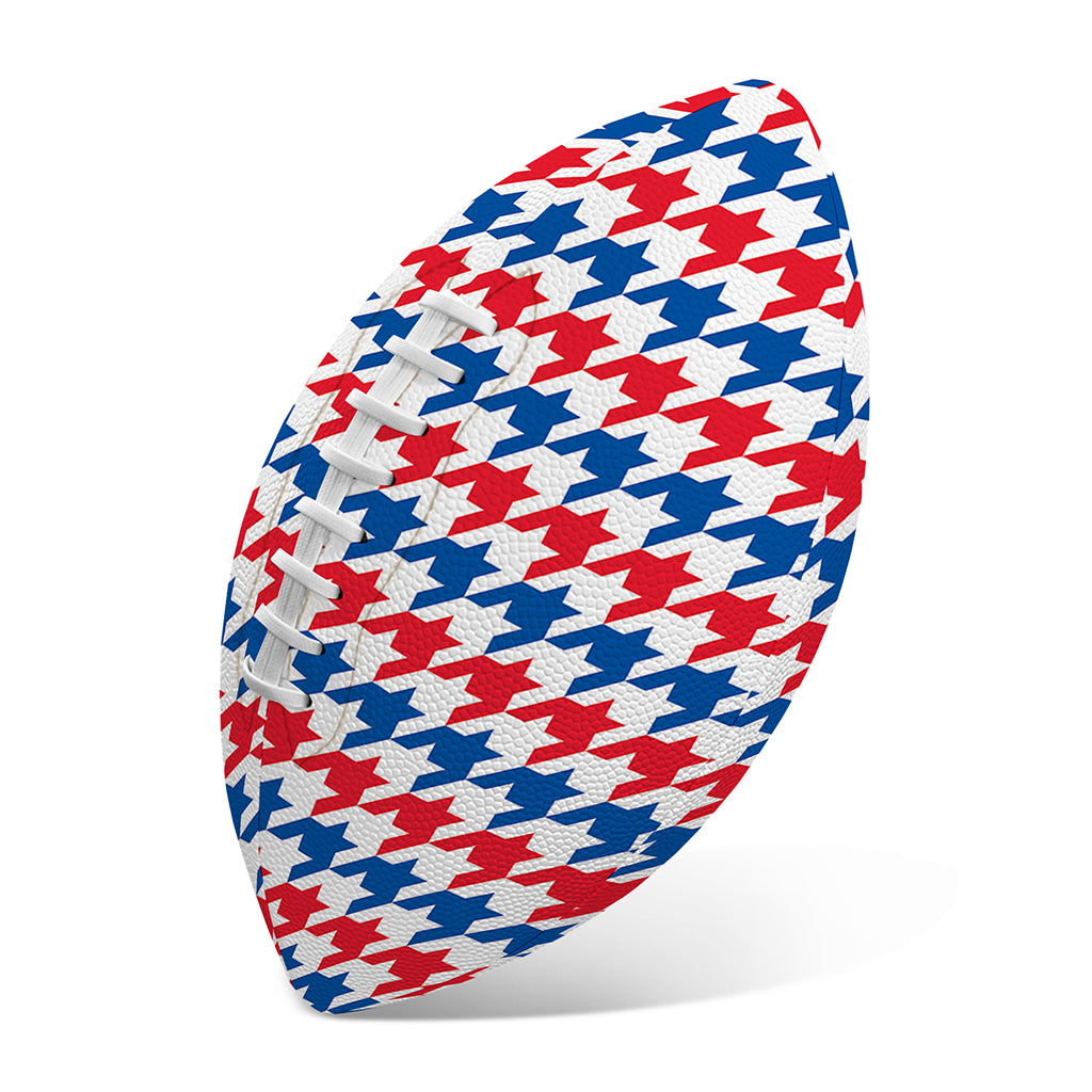 Red Blue And White Houndstooth Print Rugby Ball