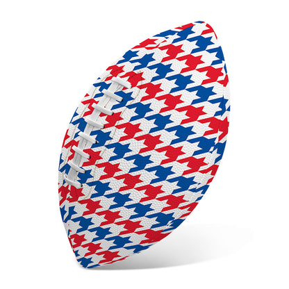 Red Blue And White Houndstooth Print Rugby Ball