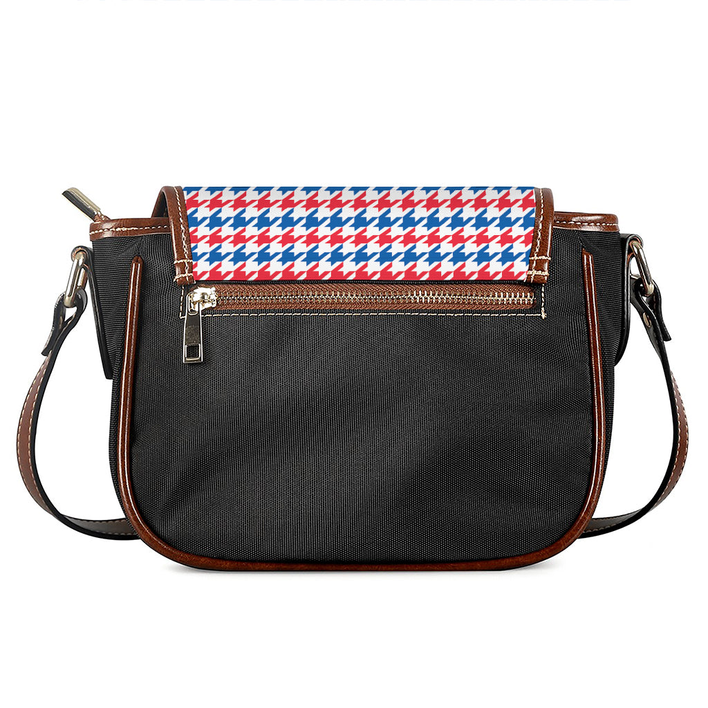 Red Blue And White Houndstooth Print Saddle Bag