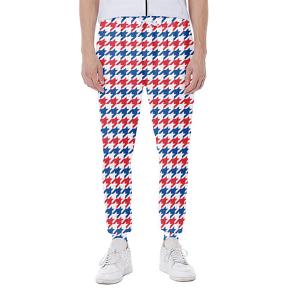 Red Blue And White Houndstooth Print Scuba Joggers
