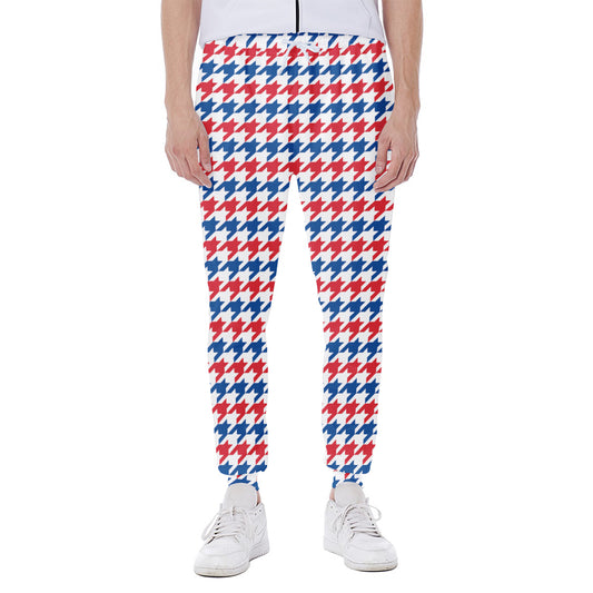 Red Blue And White Houndstooth Print Scuba Joggers
