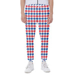 Red Blue And White Houndstooth Print Scuba Joggers