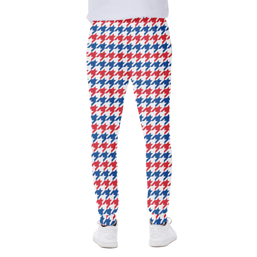 Red Blue And White Houndstooth Print Scuba Joggers