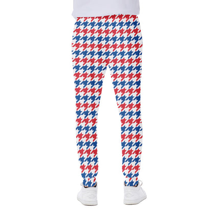 Red Blue And White Houndstooth Print Scuba Joggers