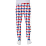 Red Blue And White Houndstooth Print Scuba Joggers