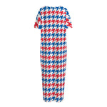 Red Blue And White Houndstooth Print Short Sleeve Long Nightdress