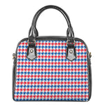 Red Blue And White Houndstooth Print Shoulder Handbag