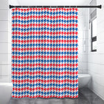 Red Blue And White Houndstooth Print Shower Curtain