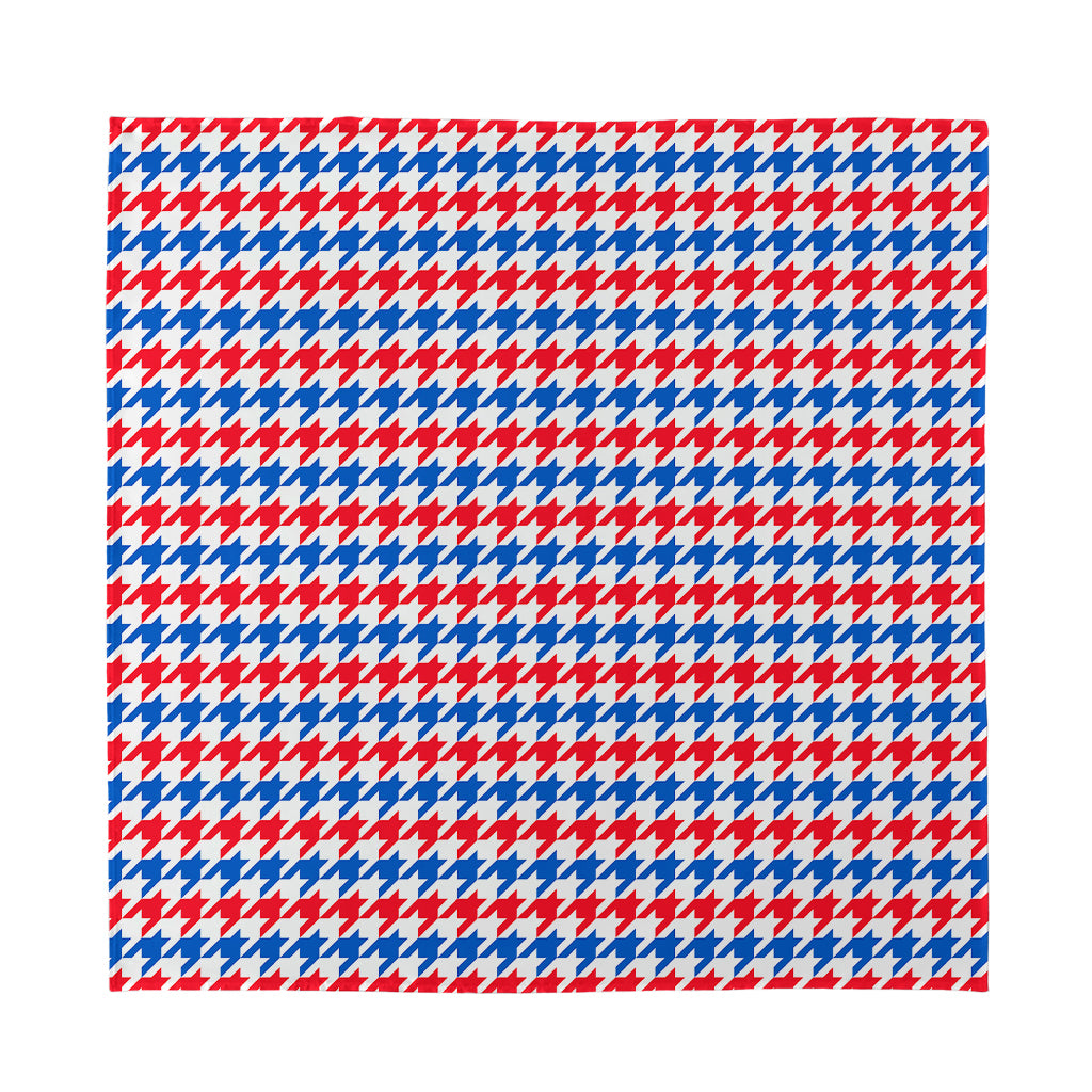 Red Blue And White Houndstooth Print Silk Bandana