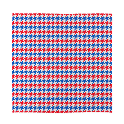 Red Blue And White Houndstooth Print Silk Bandana