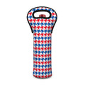 Red Blue And White Houndstooth Print Single Neoprene Wine Tote