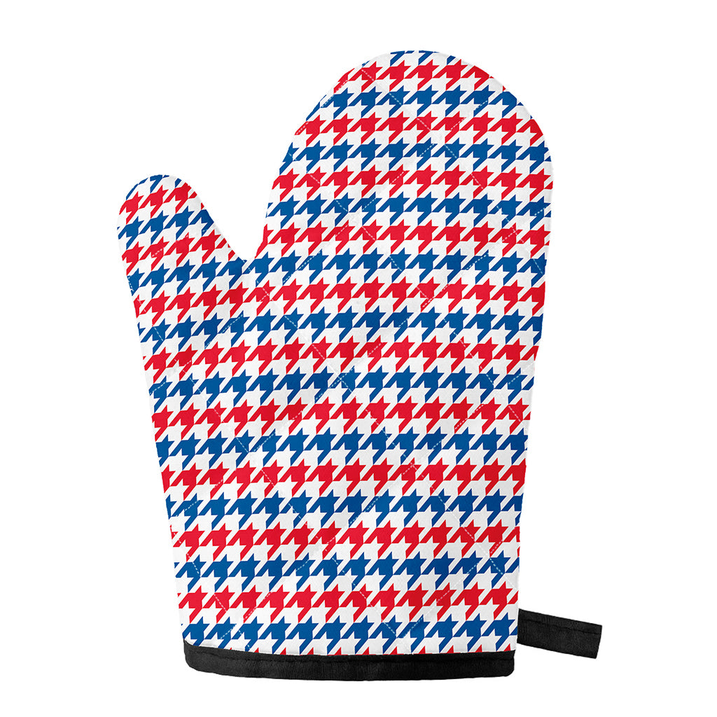 Red Blue And White Houndstooth Print Single Oven Mitt