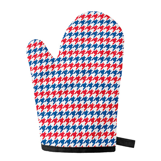 Red Blue And White Houndstooth Print Single Oven Mitt