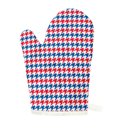 Red Blue And White Houndstooth Print Single Oven Mitt