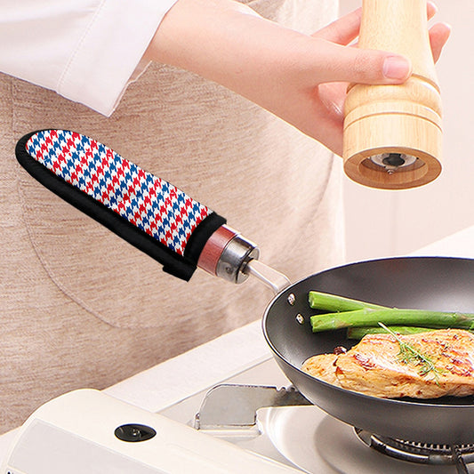 Red Blue And White Houndstooth Print Skillet Handle Cover