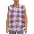 Red Blue And White Houndstooth Print Sleeveless Baseball Jersey