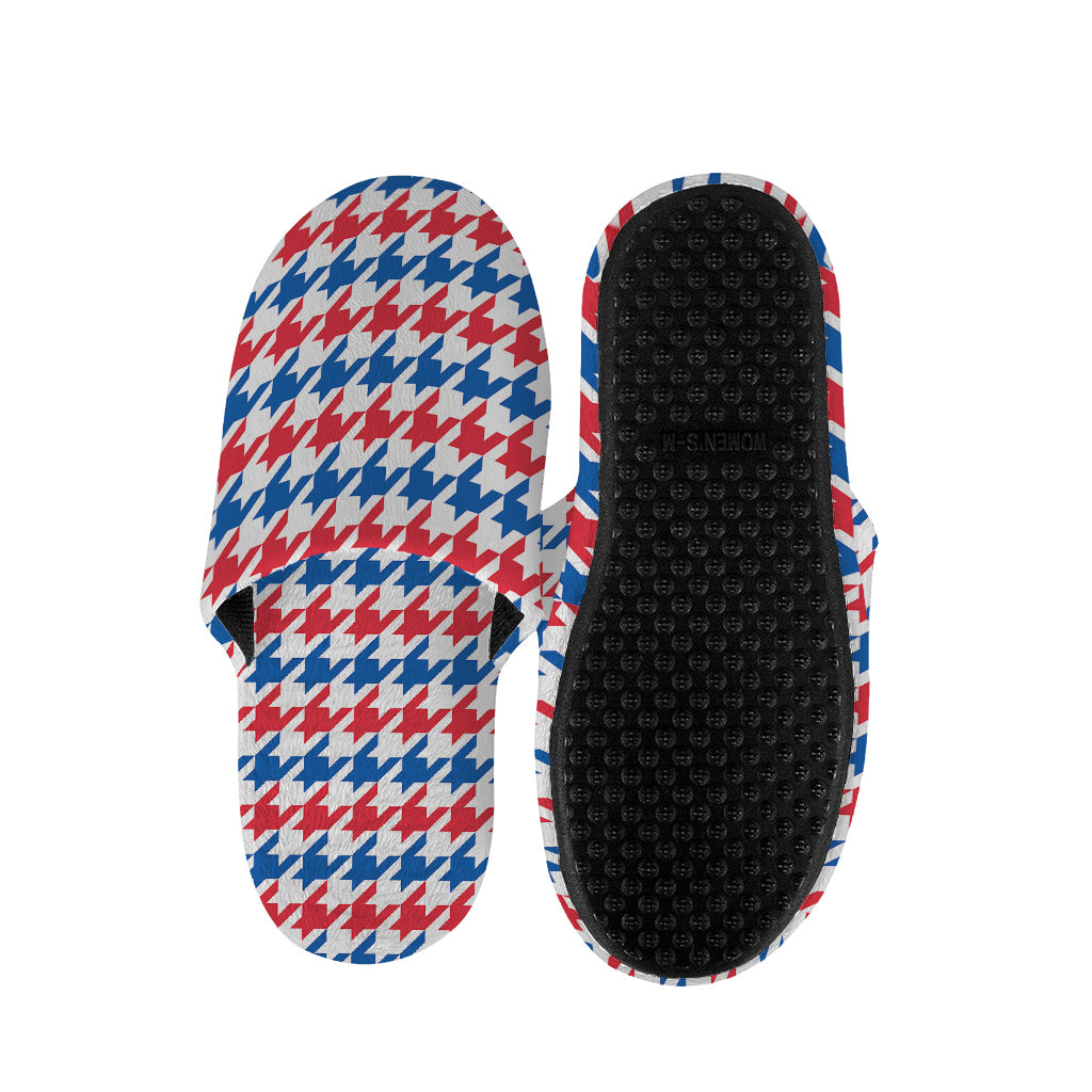 Red Blue And White Houndstooth Print Slippers