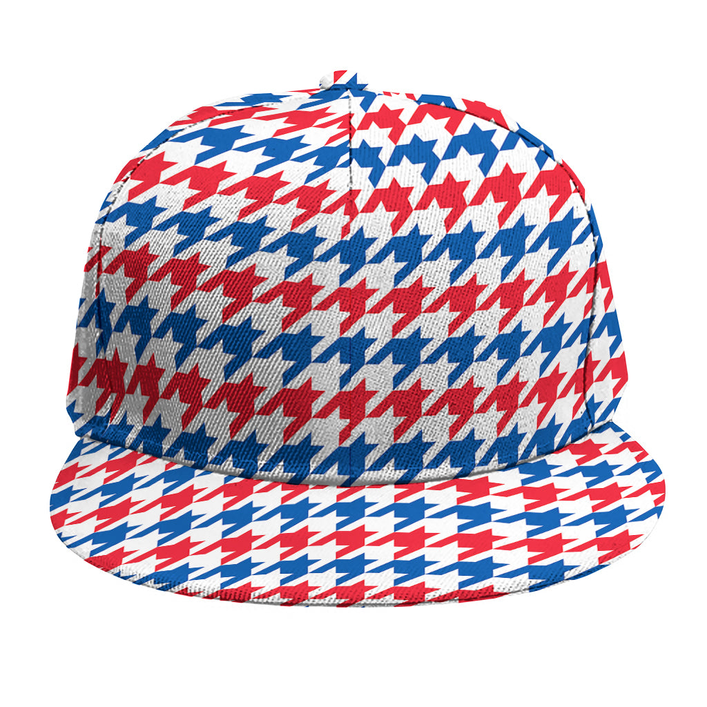 Red Blue And White Houndstooth Print Snapback Cap
