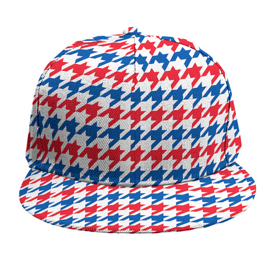 Red Blue And White Houndstooth Print Snapback Cap