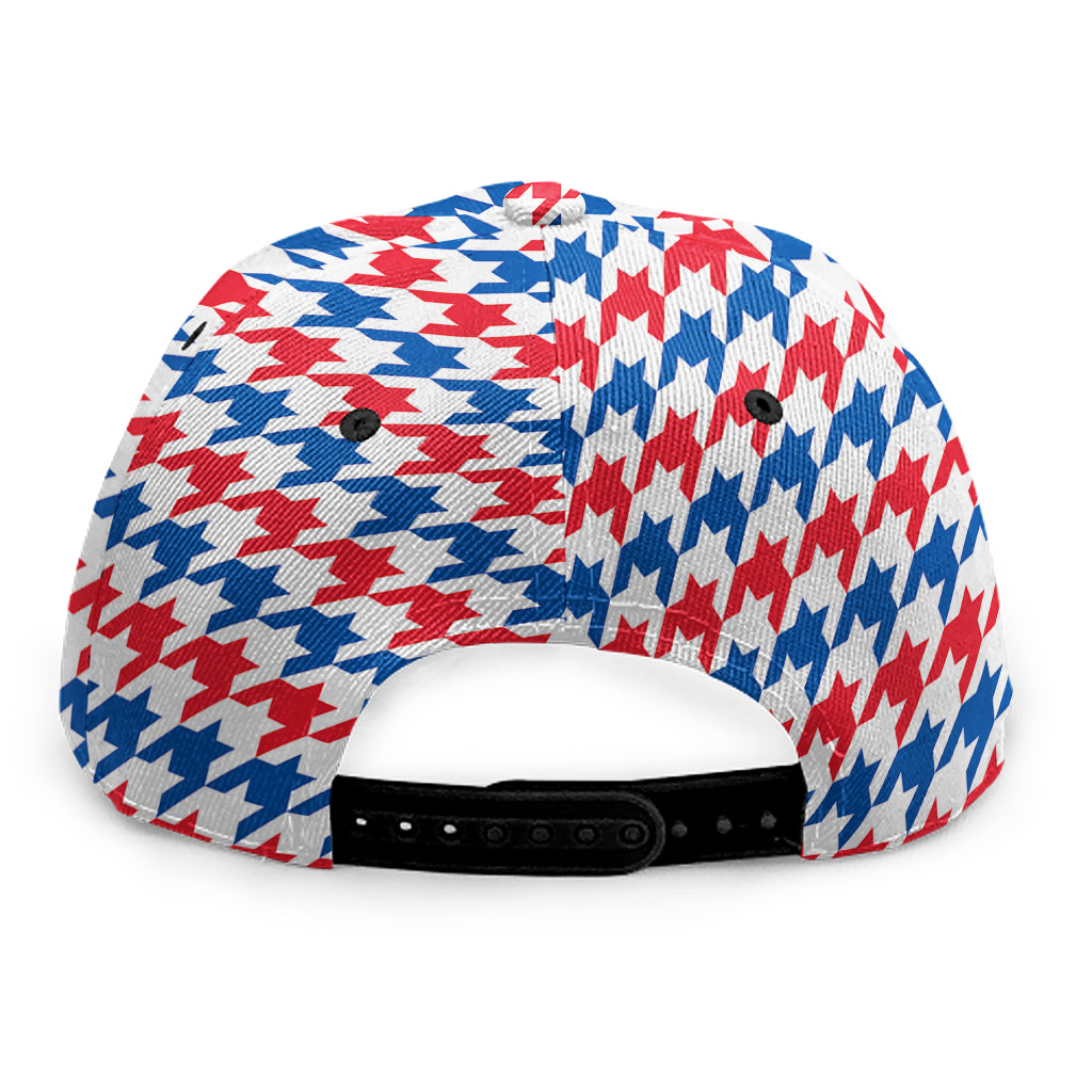 Red Blue And White Houndstooth Print Snapback Cap