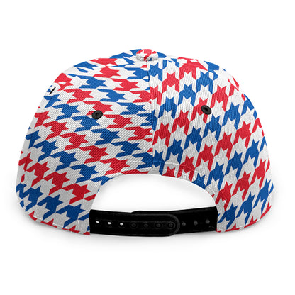 Red Blue And White Houndstooth Print Snapback Cap