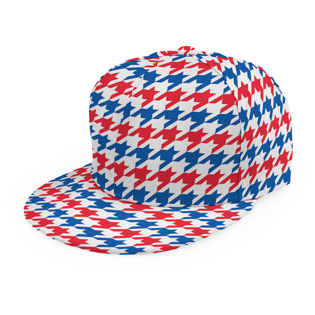 Red Blue And White Houndstooth Print Snapback Cap