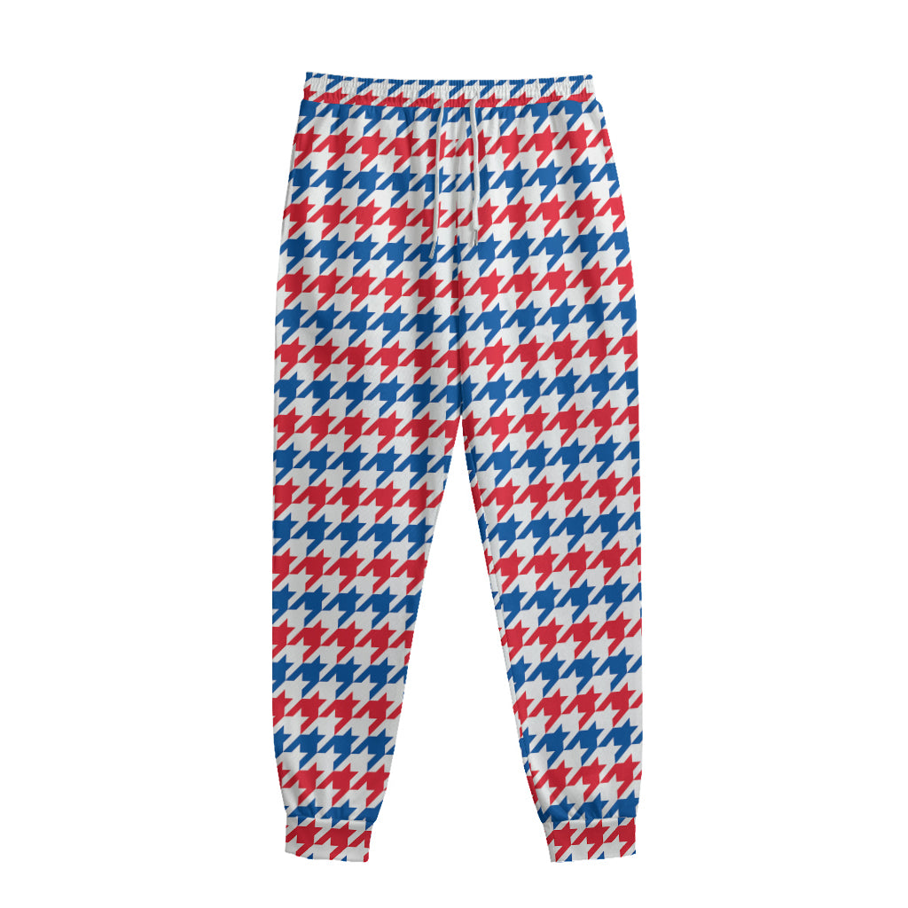 Red Blue And White Houndstooth Print Sweatpants