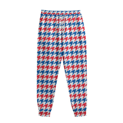 Red Blue And White Houndstooth Print Sweatpants