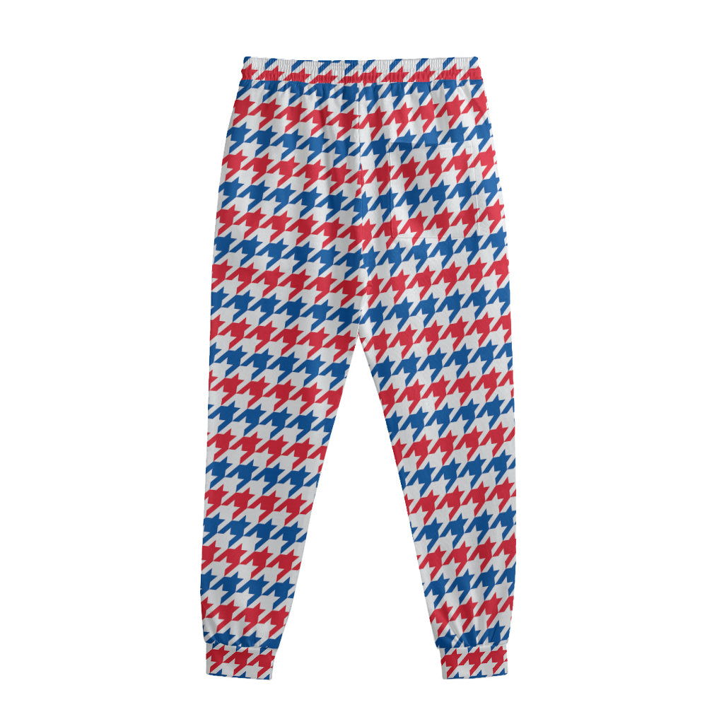 Red Blue And White Houndstooth Print Sweatpants