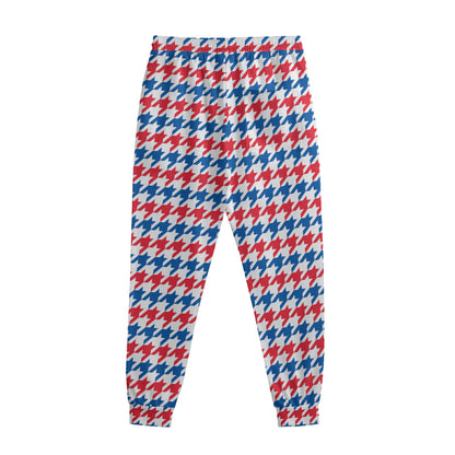 Red Blue And White Houndstooth Print Sweatpants