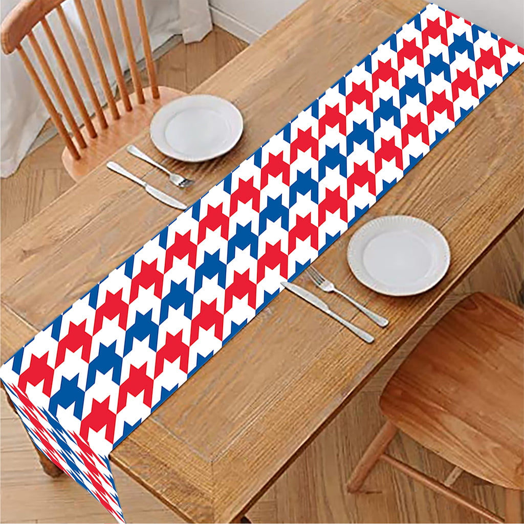 Red Blue And White Houndstooth Print Table Runner