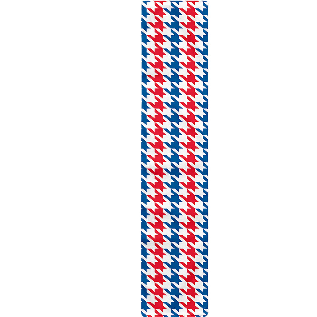 Red Blue And White Houndstooth Print Table Runner
