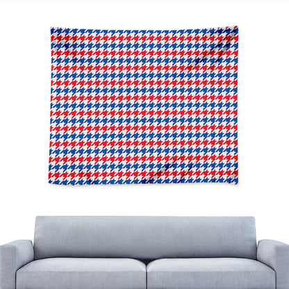 Red Blue And White Houndstooth Print Tapestry
