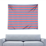 Red Blue And White Houndstooth Print Tapestry