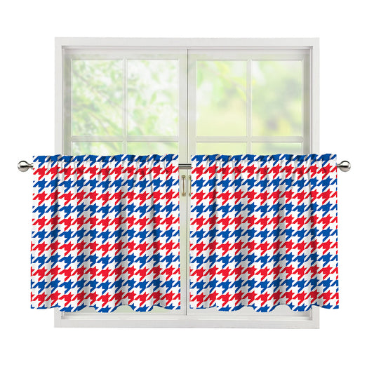 Red Blue And White Houndstooth Print Tier Curtains