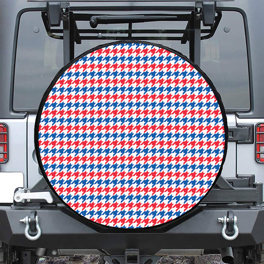 Red Blue And White Houndstooth Print Tire Cover