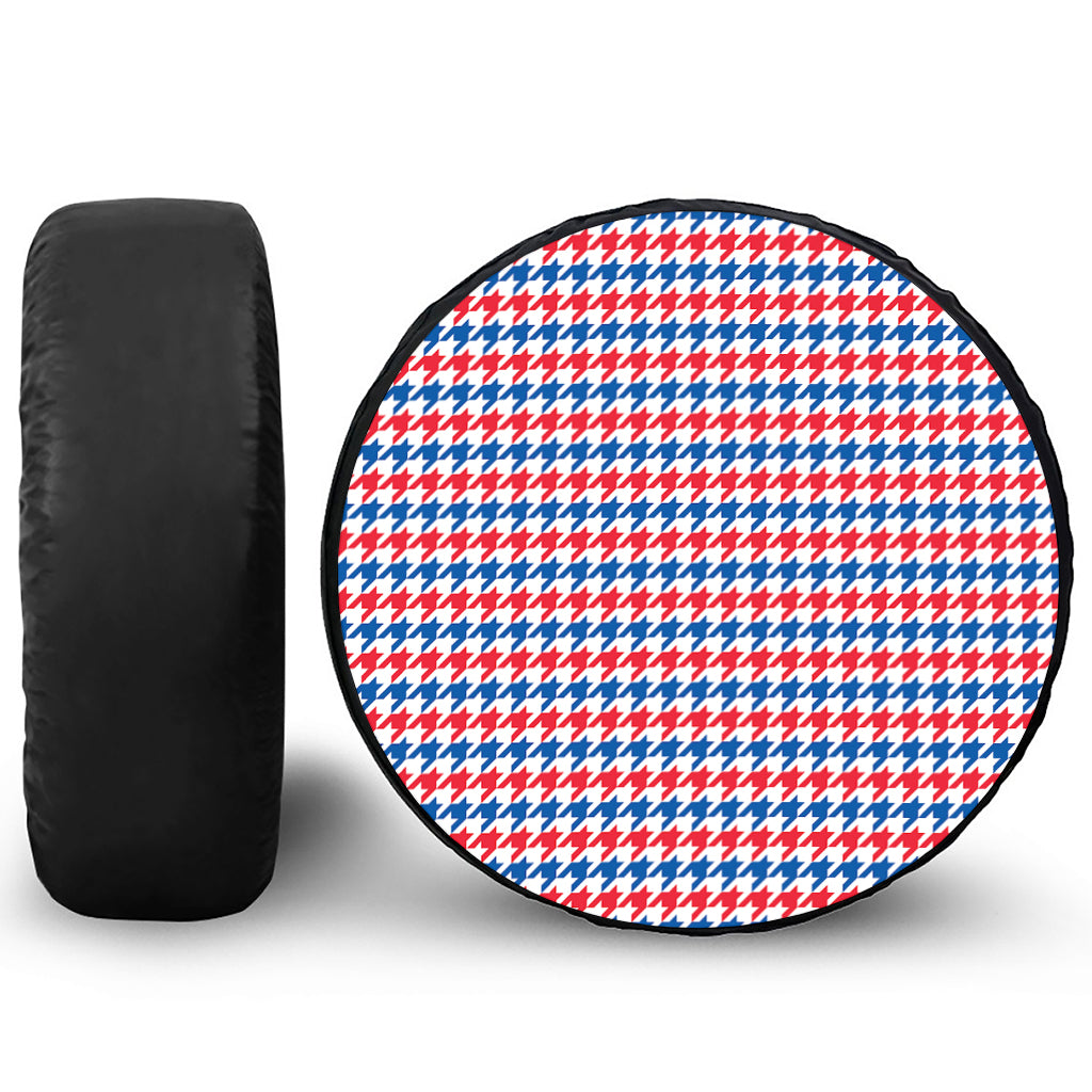 Red Blue And White Houndstooth Print Tire Cover