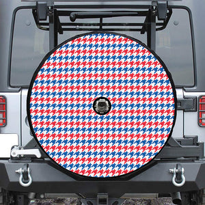 Red Blue And White Houndstooth Print Tire Cover With Camera Hole