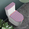 Red Blue And White Houndstooth Print Toilet Lid And Tank Cover Set