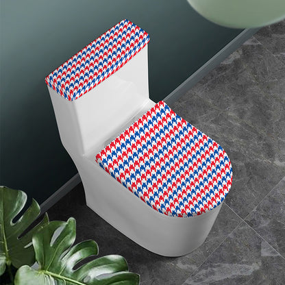 Red Blue And White Houndstooth Print Toilet Lid And Tank Cover Set