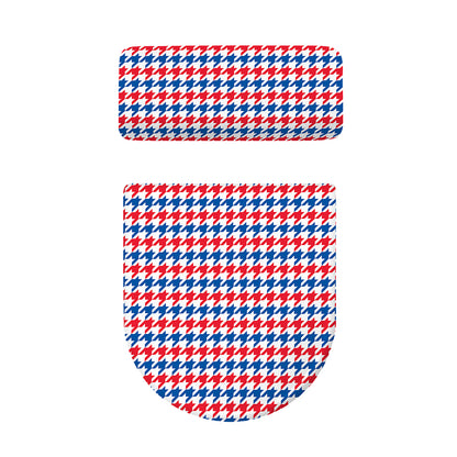 Red Blue And White Houndstooth Print Toilet Lid And Tank Cover Set
